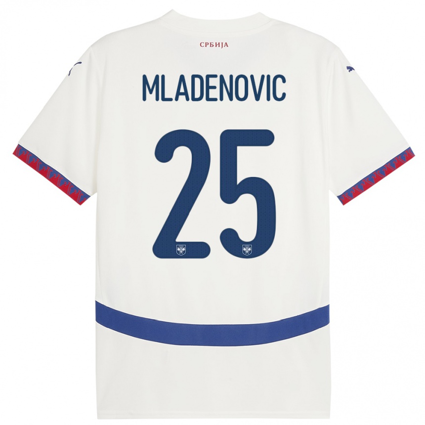 Kids Football Serbia Filip Mladenovic #25 White Away Jersey 24-26 T-Shirt Uk