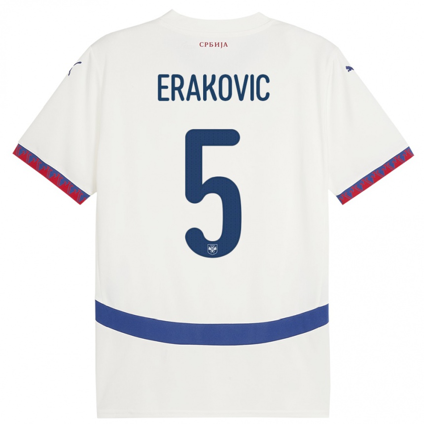 Kids Football Serbia Strahinja Erakovic #5 White Away Jersey 24-26 T-Shirt Uk