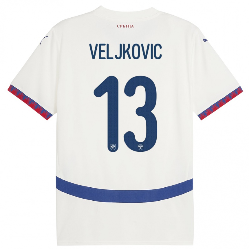 Kids Football Serbia Milos Veljkovic #13 White Away Jersey 24-26 T-Shirt Uk