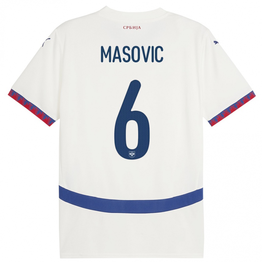 Kids Football Serbia Erhan Masovic #6 White Away Jersey 24-26 T-Shirt Uk