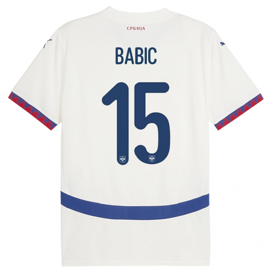 Kids Football Serbia Srdjan Babic #15 White Away Jersey 24-26 T-Shirt Uk