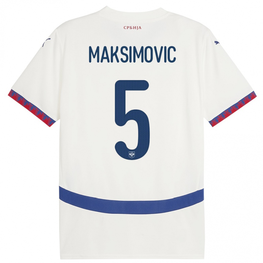 Kids Football Serbia Nemanja Maksimovic #5 White Away Jersey 24-26 T-Shirt Uk