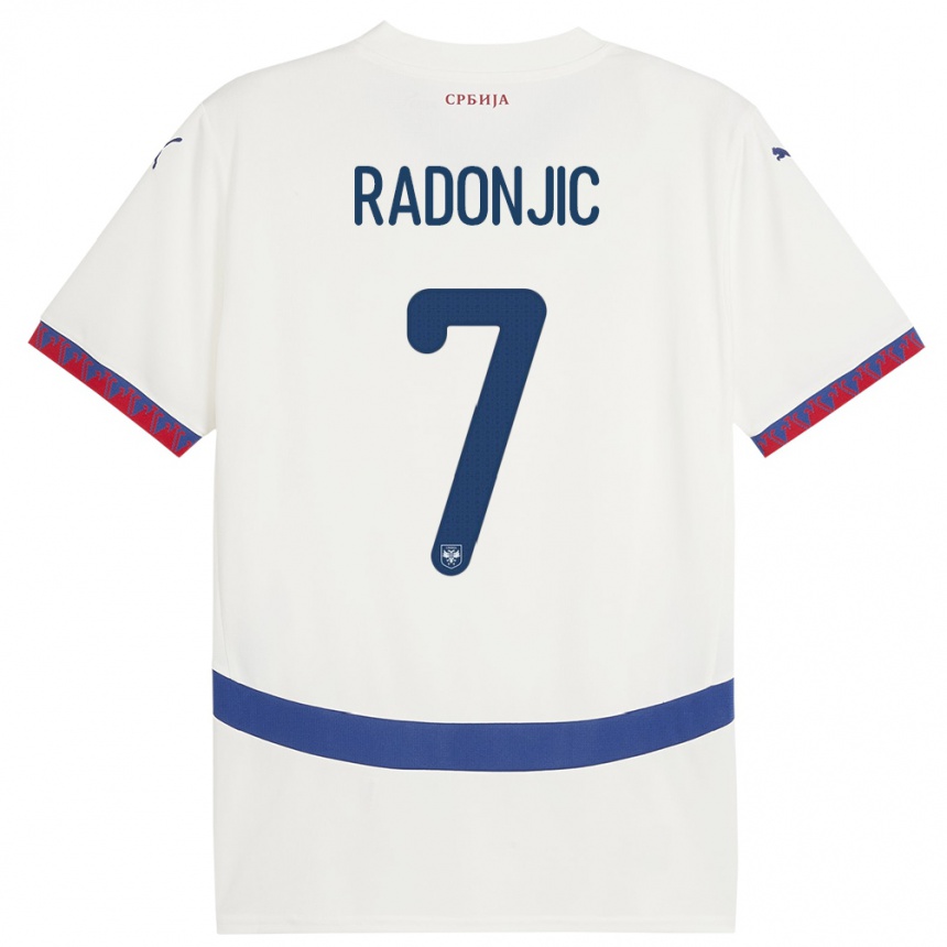 Kids Football Serbia Nemanja Radonjic #7 White Away Jersey 24-26 T-Shirt Uk