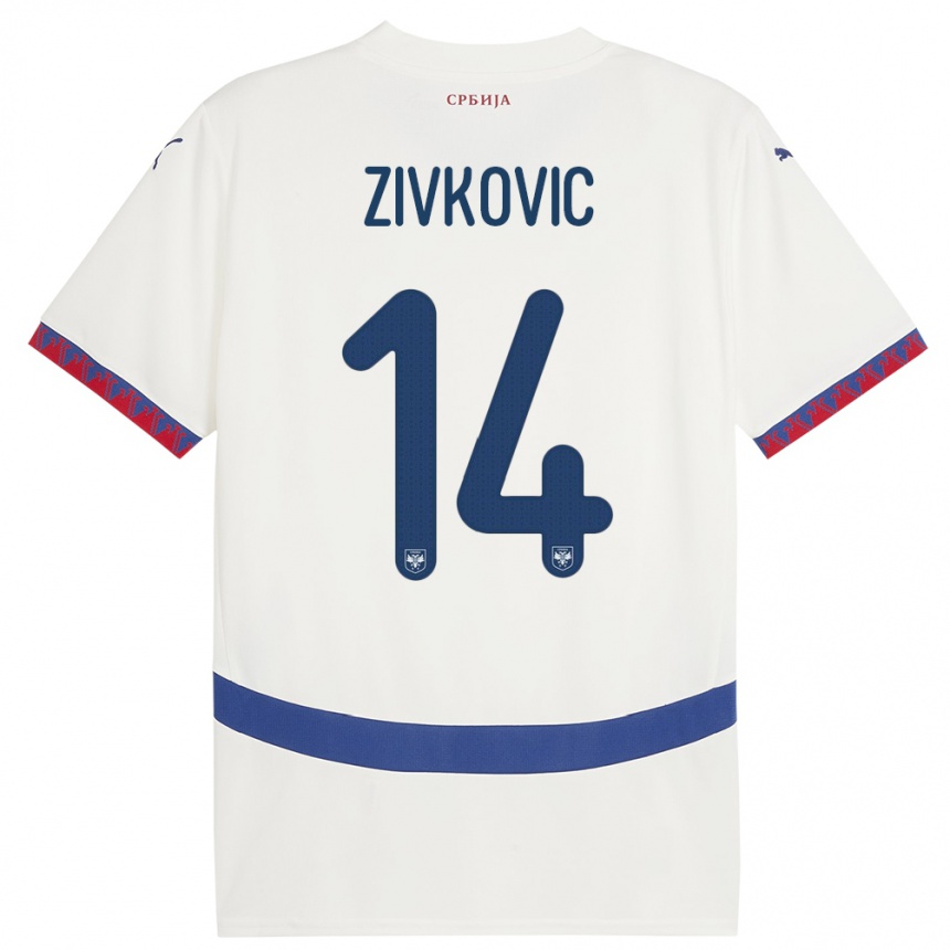 Kids Football Serbia Andrija Zivkovic #14 White Away Jersey 24-26 T-Shirt Uk