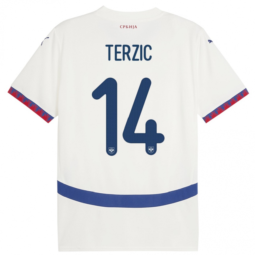 Kids Football Serbia Aleksa Terzic #14 White Away Jersey 24-26 T-Shirt Uk