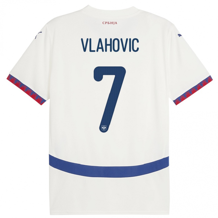 Kids Football Serbia Dusan Vlahovic #7 White Away Jersey 24-26 T-Shirt Uk