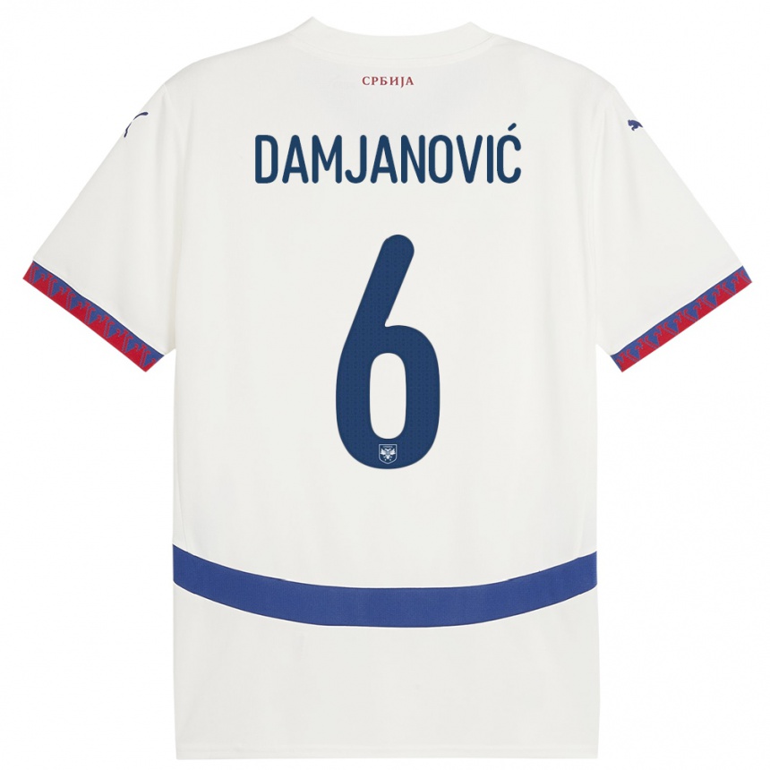 Kids Football Serbia Nevena Damjanovic #6 White Away Jersey 24-26 T-Shirt Uk