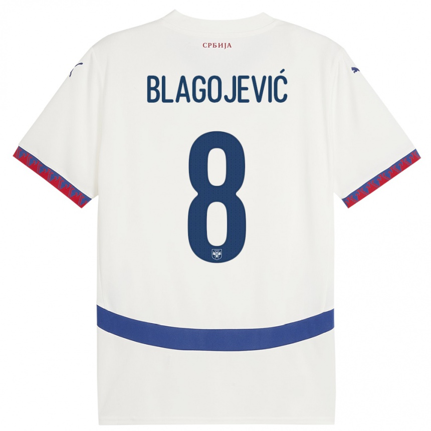 Kids Football Serbia Dina Blagojevic #8 White Away Jersey 24-26 T-Shirt Uk