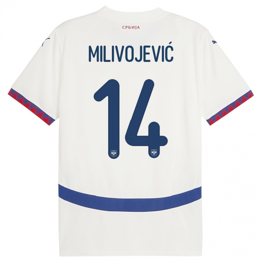 Kids Football Serbia Vesna Milivojevic #14 White Away Jersey 24-26 T-Shirt Uk