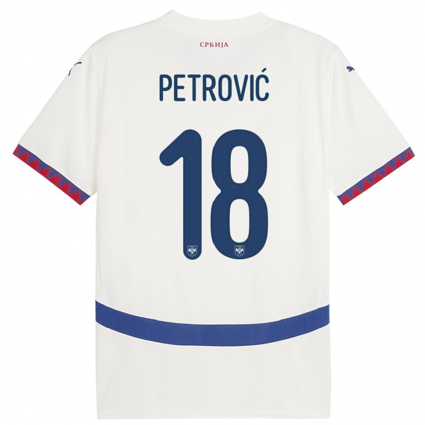 Kids Football Serbia Emilija Petrovic #18 White Away Jersey 24-26 T-Shirt Uk