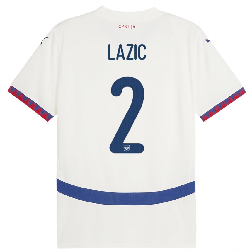 Kids Football Serbia Uros Lazic #2 White Away Jersey 24-26 T-Shirt Uk