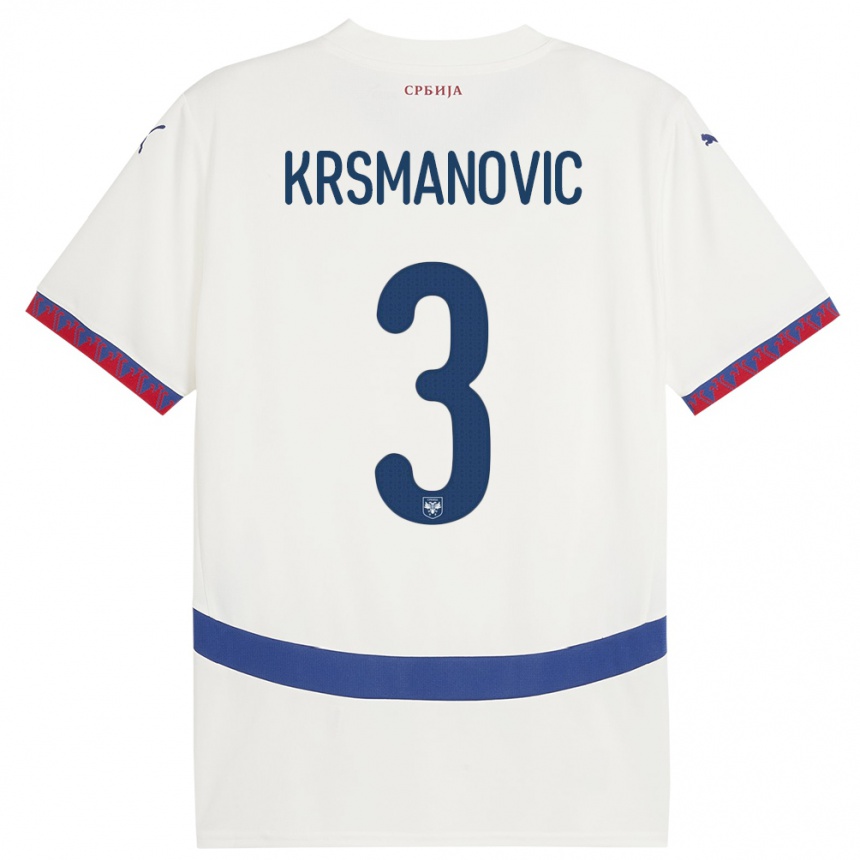 Kids Football Serbia Nemanja Krsmanovic #3 White Away Jersey 24-26 T-Shirt Uk