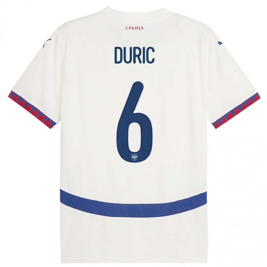 Kids Football Serbia Andrej Duric #6 White Away Jersey 24-26 T-Shirt Uk