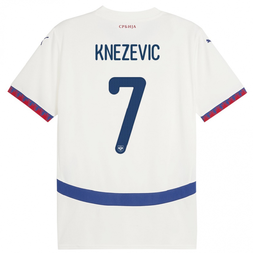 Kids Football Serbia Nikola Knezevic #7 White Away Jersey 24-26 T-Shirt Uk