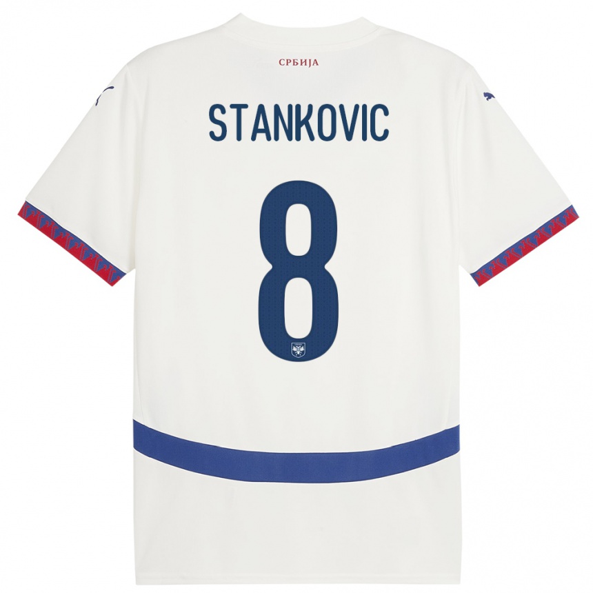 Kids Football Serbia Nikola Stankovic #8 White Away Jersey 24-26 T-Shirt Uk