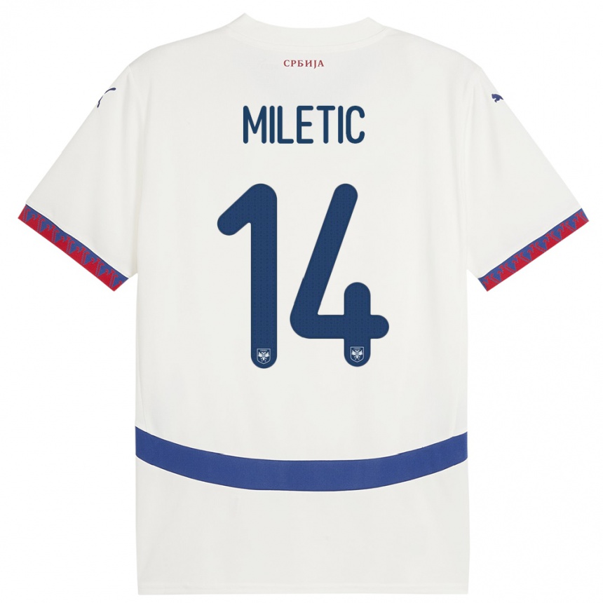 Kids Football Serbia Vladimir Miletic #14 White Away Jersey 24-26 T-Shirt Uk