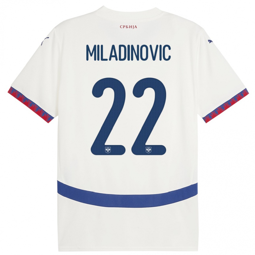 Kids Football Serbia Igor Miladinovic #22 White Away Jersey 24-26 T-Shirt Uk