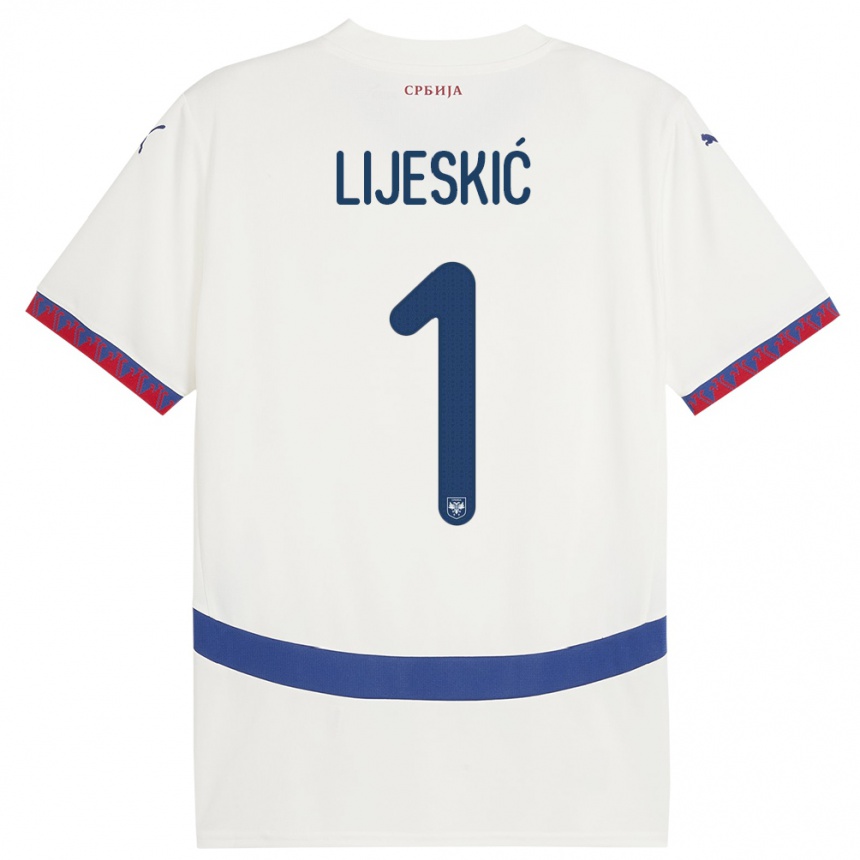 Kids Football Serbia Luka Lijeskic #1 White Away Jersey 24-26 T-Shirt Uk