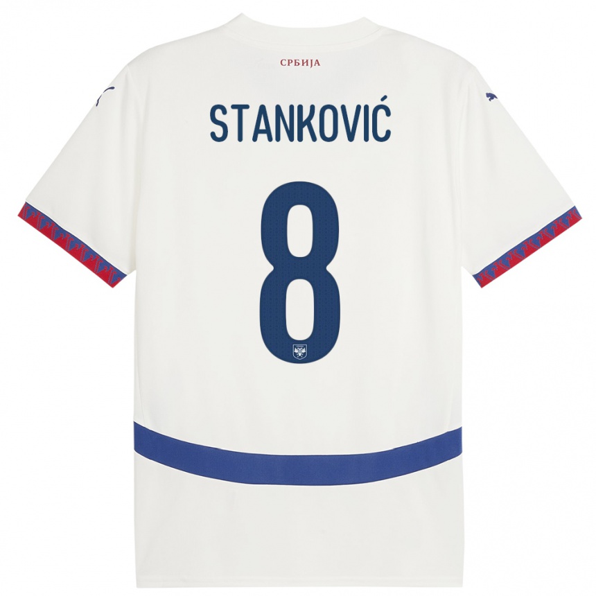 Kids Football Serbia Aleksandar Stankovic #8 White Away Jersey 24-26 T-Shirt Uk