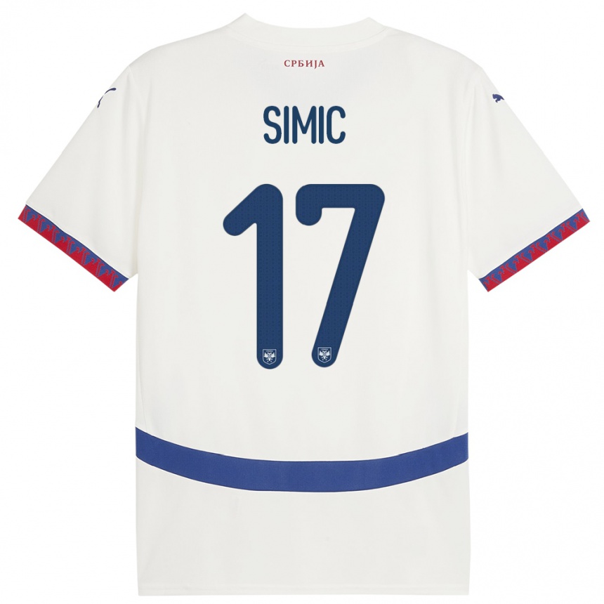 Kids Football Serbia Jan Carlo Simic #17 White Away Jersey 24-26 T-Shirt Uk