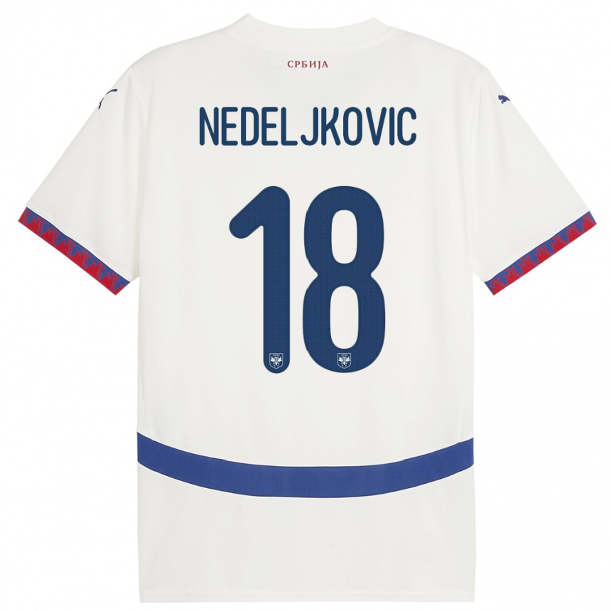 Kids Football Serbia Kosta Nedeljkovic #18 White Away Jersey 24-26 T-Shirt Uk