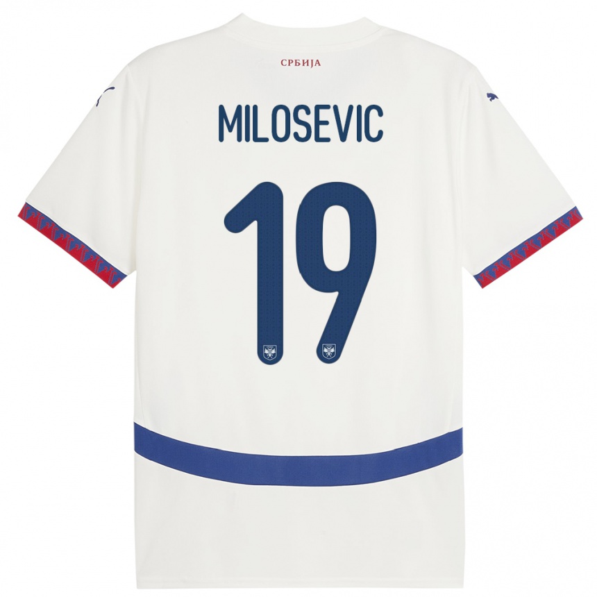 Kids Football Serbia Jovan Milosevic #19 White Away Jersey 24-26 T-Shirt Uk