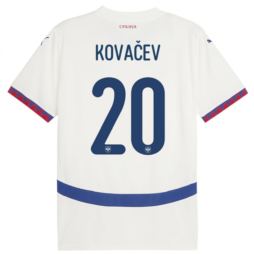 Kids Football Serbia Milan Kovacev #20 White Away Jersey 24-26 T-Shirt Uk