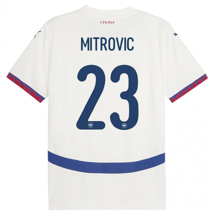 Kids Football Serbia Vuk Mitrovic #23 White Away Jersey 24-26 T-Shirt Uk