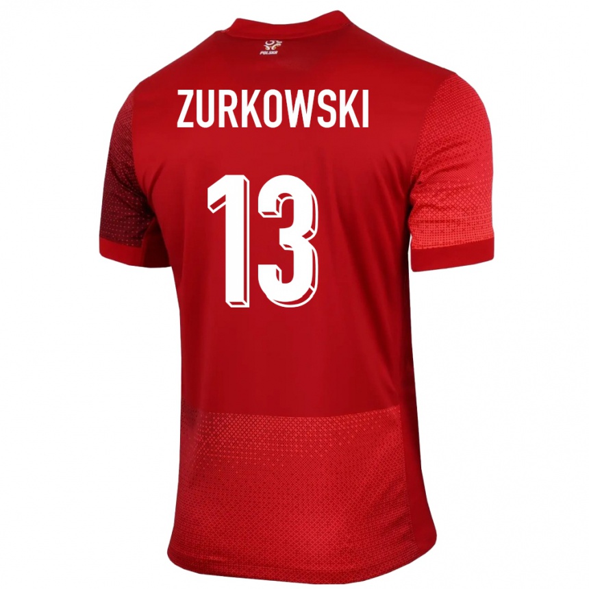 Kids Football Poland Szymon Zurkowski #13 Red Away Jersey 24-26 T-Shirt Uk