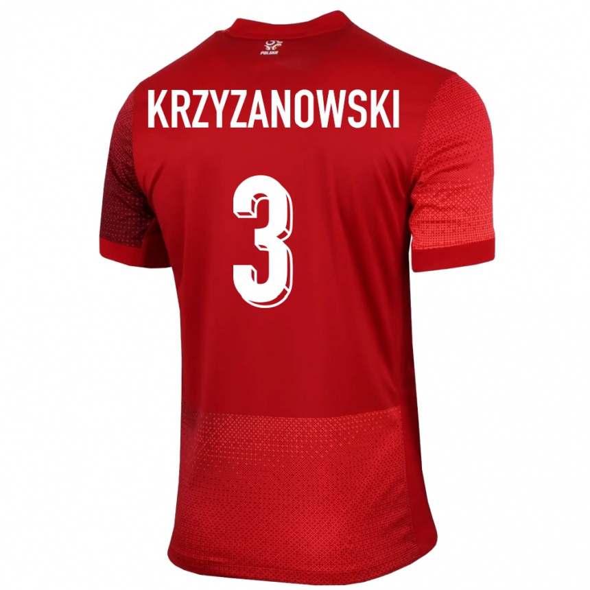 Kids Football Poland Jakub Krzyzanowski #3 Red Away Jersey 24-26 T-Shirt Uk