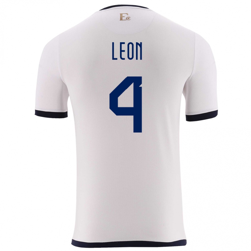 Kids Football Ecuador Fernando Leon #4 White Away Jersey 24-26 T-Shirt Uk