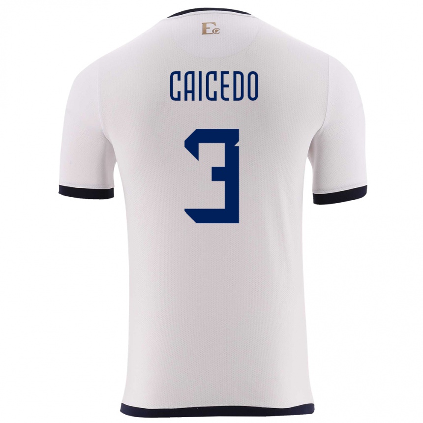 Kids Football Ecuador Jessy Caicedo #3 White Away Jersey 24-26 T-Shirt Uk