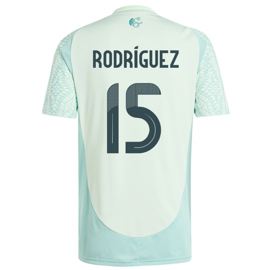 Kids Football Mexico Jorge Rodriguez #15 Linen Green Away Jersey 24-26 T-Shirt Uk