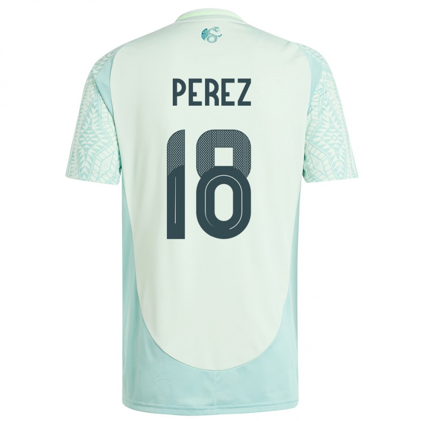 Kids Football Mexico Jonathan Perez #18 Linen Green Away Jersey 24-26 T-Shirt Uk