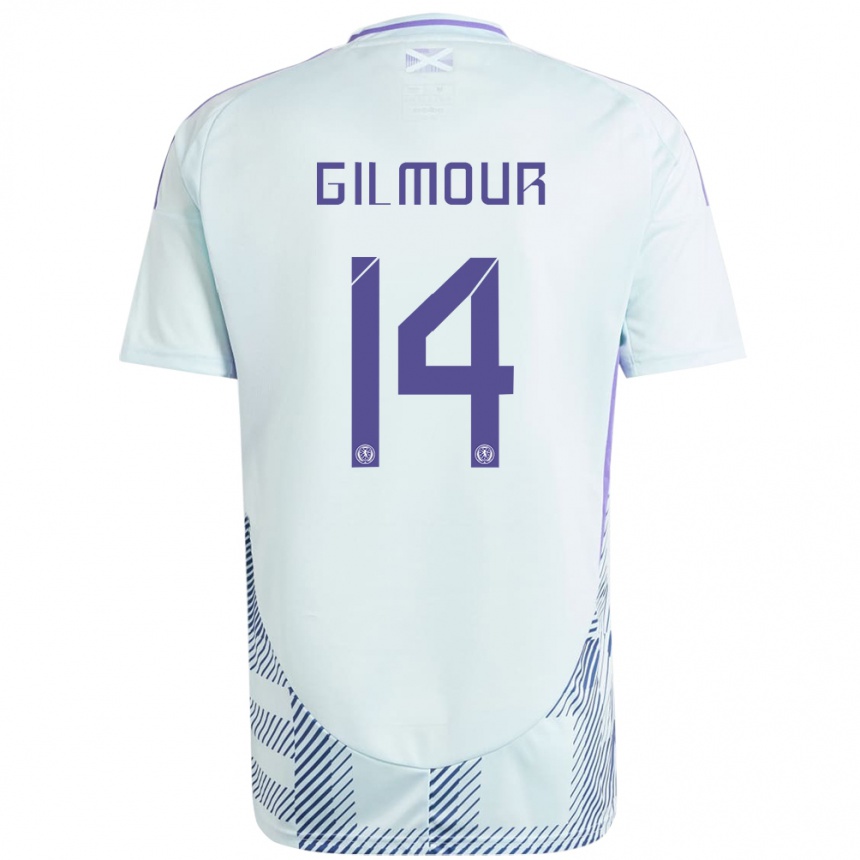 Kids Football Scotland Billy Gilmour #14 Light Mint Blue Away Jersey 24-26 T-Shirt Uk