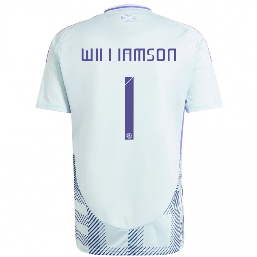 Kids Football Scotland Woody Williamson #1 Light Mint Blue Away Jersey 24-26 T-Shirt Uk