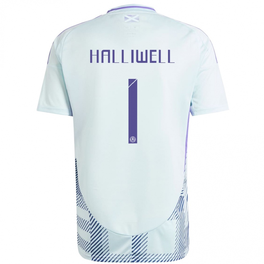 Kids Football Scotland Alfie Halliwell #1 Light Mint Blue Away Jersey 24-26 T-Shirt Uk