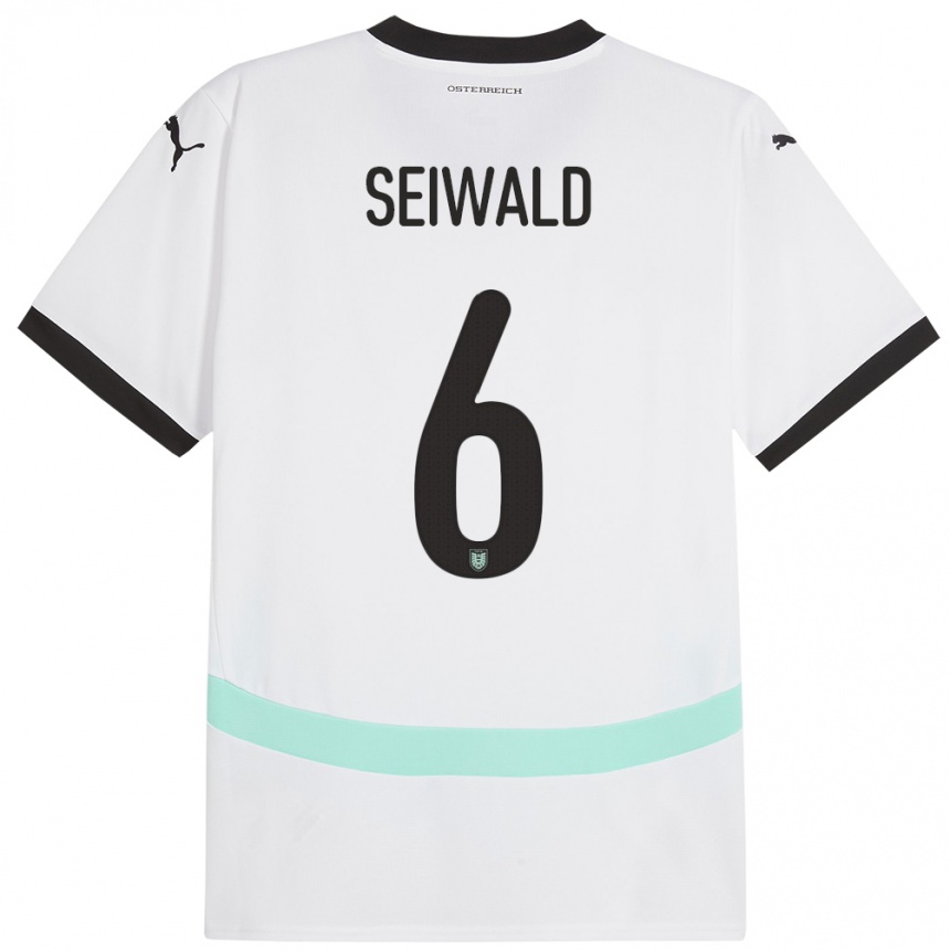 Kids Football Austria Nicolas Seiwald #6 White Away Jersey 24-26 T-Shirt Uk