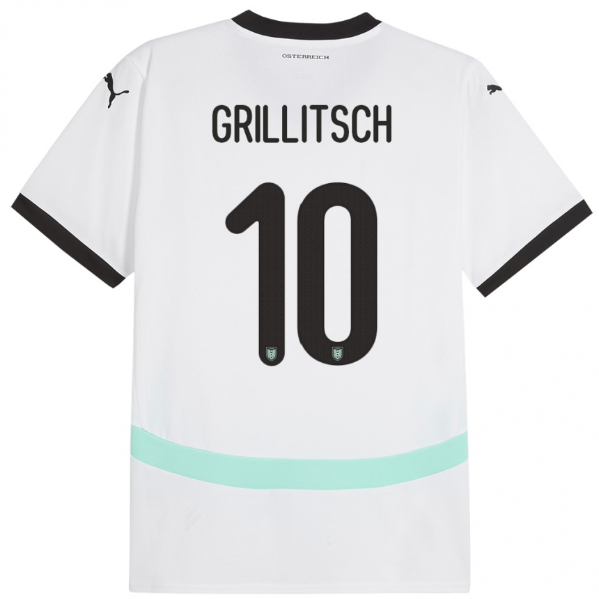 Kids Football Austria Florian Grillitsch #10 White Away Jersey 24-26 T-Shirt Uk