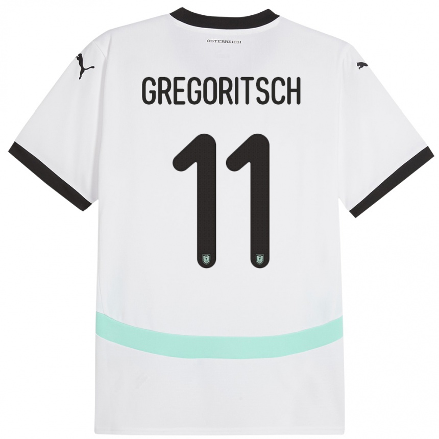 Kids Football Austria Michael Gregoritsch #11 White Away Jersey 24-26 T-Shirt Uk