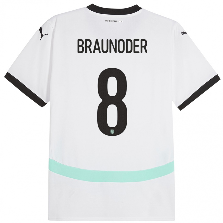 Kids Football Austria Matthias Braunöder #8 White Away Jersey 24-26 T-Shirt Uk