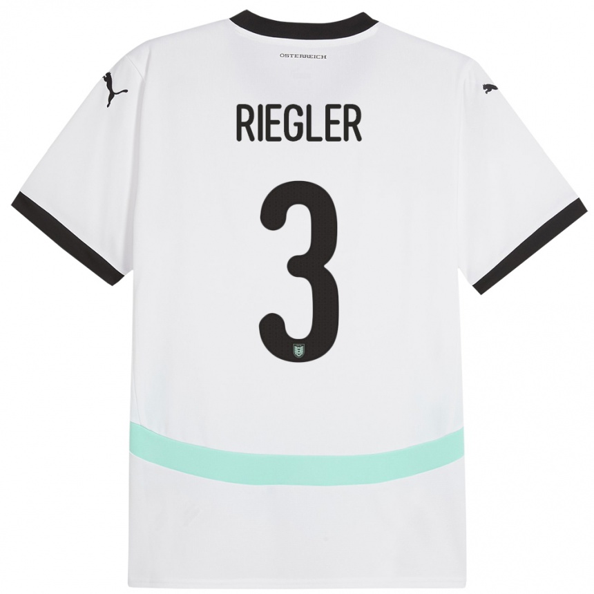 Kids Football Austria David Riegler #3 White Away Jersey 24-26 T-Shirt Uk