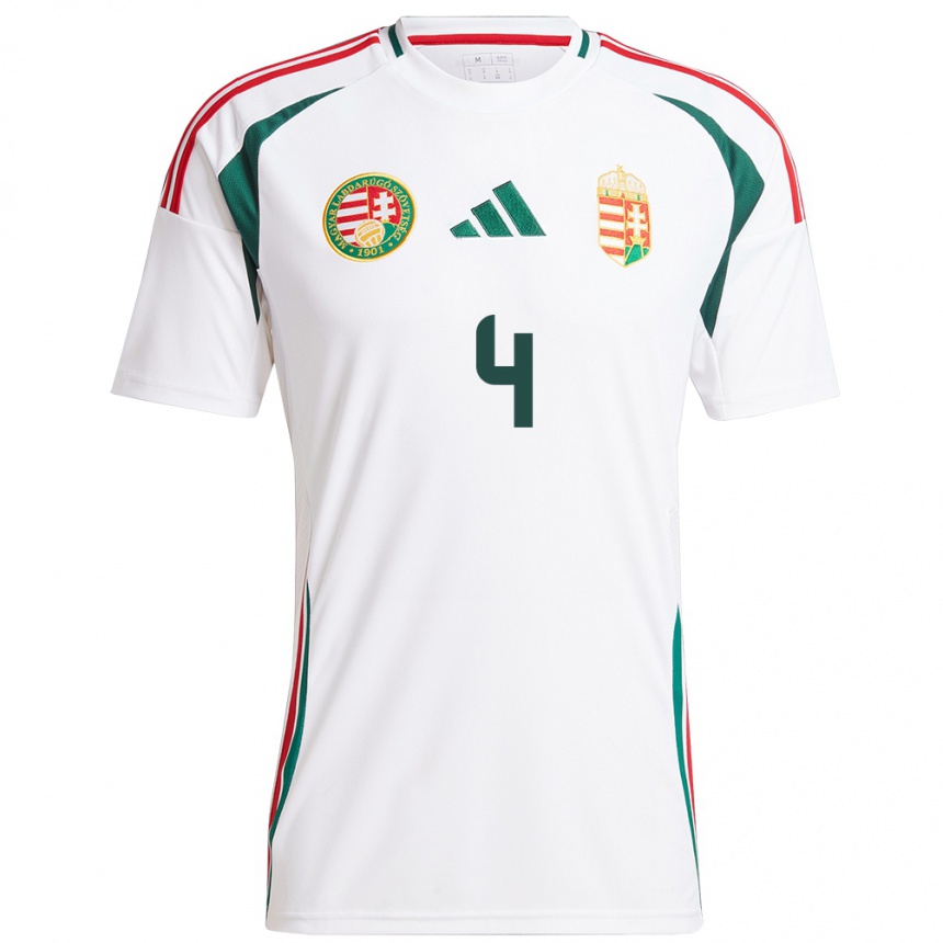 Kids Football Hungary Bálint Kiss #4 White Away Jersey 24-26 T-Shirt Uk