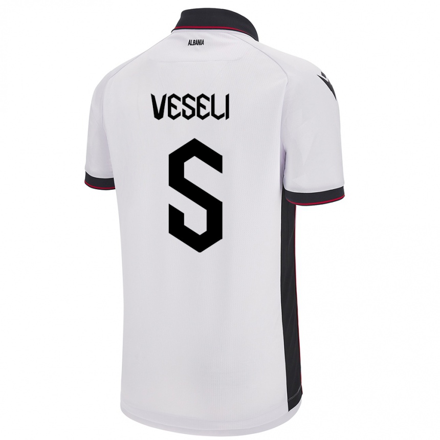 Kids Football Albania Frédéric Veseli #5 White Away Jersey 24-26 T-Shirt Uk