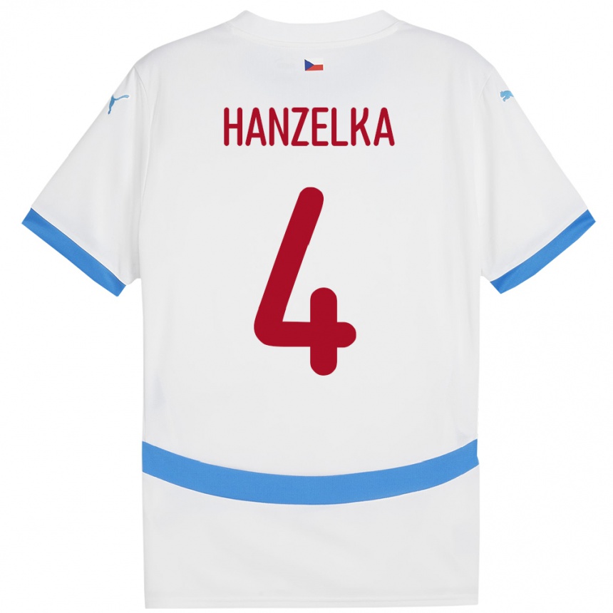 Kids Football Czech Republic Denis Hanzelka #4 White Away Jersey 24-26 T-Shirt Uk