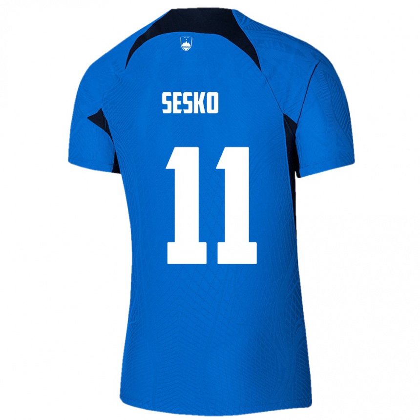 Kids Football Slovenia Benjamin Sesko #11 Blue Away Jersey 24-26 T-Shirt Uk