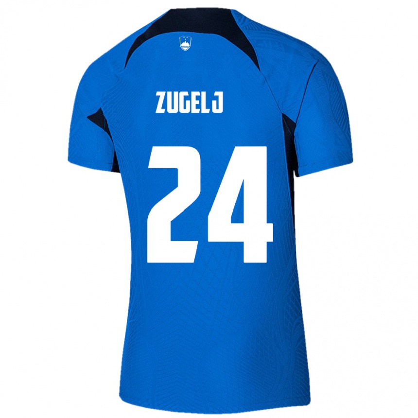 Kids Football Slovenia Nino Zugelj #24 Blue Away Jersey 24-26 T-Shirt Uk