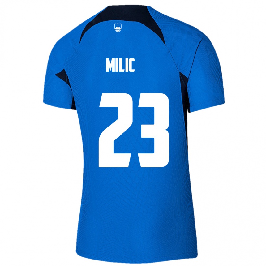 Kids Football Slovenia Nino Milic #23 Blue Away Jersey 24-26 T-Shirt Uk