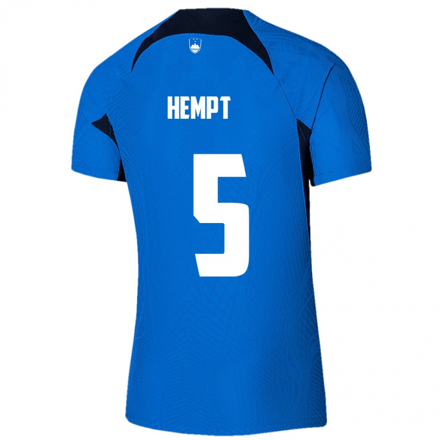 Kids Football Slovenia Lukas Hempt #5 Blue Away Jersey 24-26 T-Shirt Uk