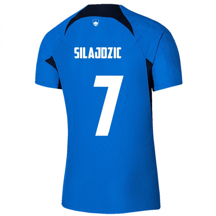 Kids Football Slovenia Riad Silajdzic #7 Blue Away Jersey 24-26 T-Shirt Uk